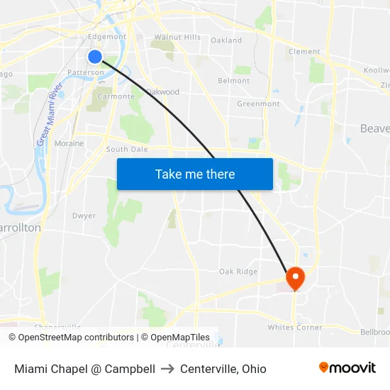Miami Chapel @ Campbell to Centerville, Ohio map