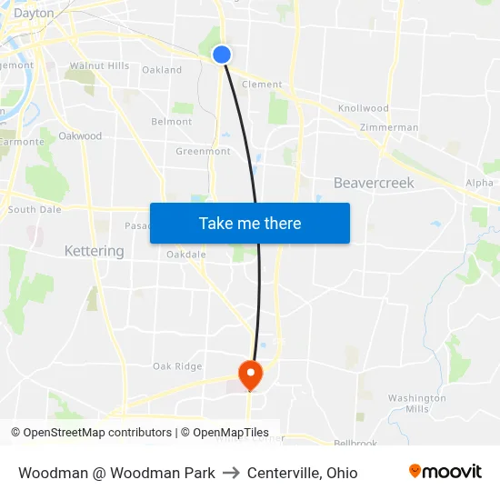 Woodman @ Woodman Park to Centerville, Ohio map