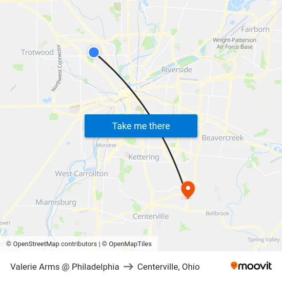 Valerie Arms @ Philadelphia to Centerville, Ohio map