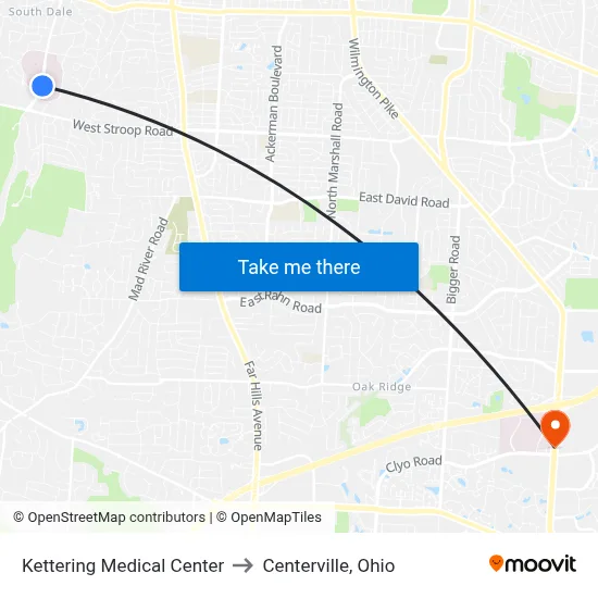 Kettering Medical Center to Centerville, Ohio map