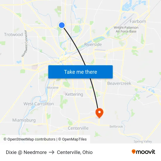 Dixie @ Needmore to Centerville, Ohio map