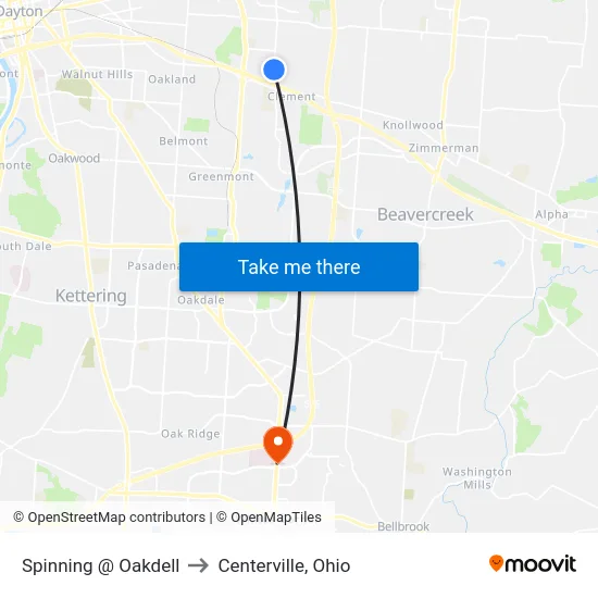 Spinning @ Oakdell to Centerville, Ohio map