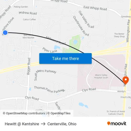 Hewitt @ Kentshire to Centerville, Ohio map