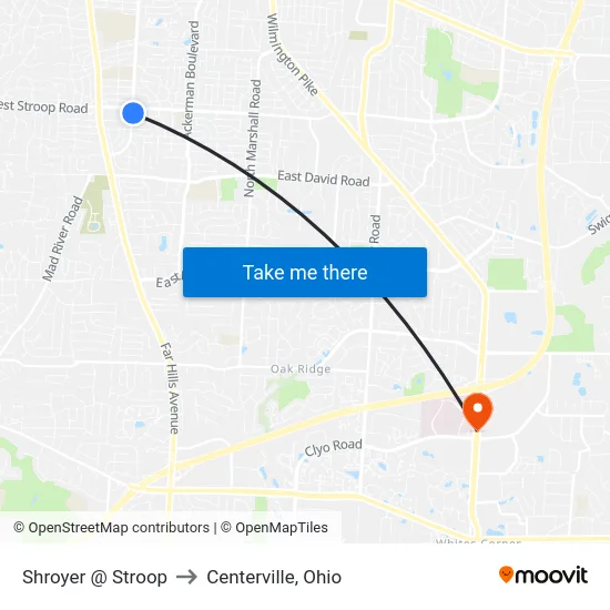 Shroyer @ Stroop to Centerville, Ohio map