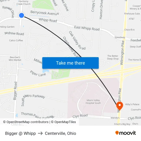 Bigger @ Whipp to Centerville, Ohio map