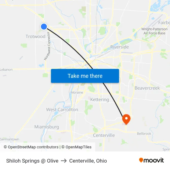 Shiloh Springs @ Olive to Centerville, Ohio map