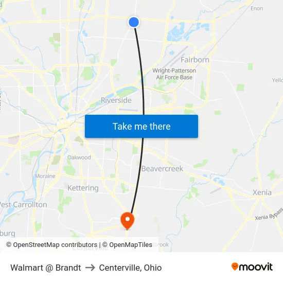 Walmart @ Brandt to Centerville, Ohio map