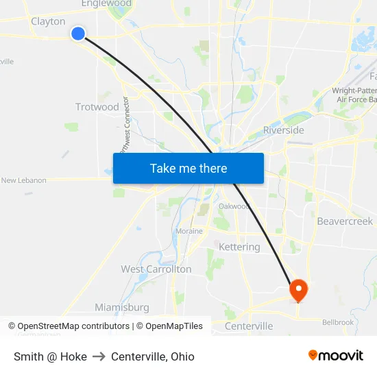 Smith @ Hoke to Centerville, Ohio map