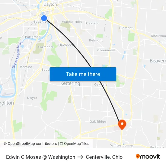 Edwin C Moses @ Washington to Centerville, Ohio map