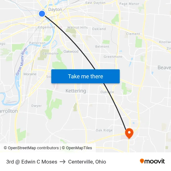 3rd @ Edwin C Moses to Centerville, Ohio map