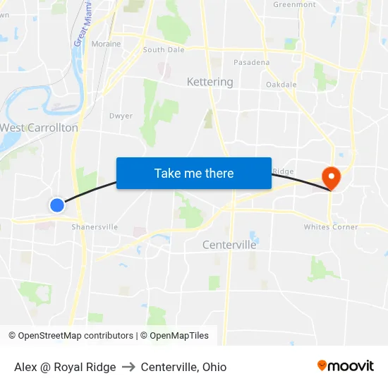 Alex @ Royal Ridge to Centerville, Ohio map