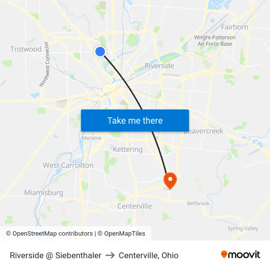 Riverside @ Siebenthaler to Centerville, Ohio map