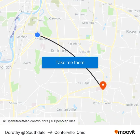 Dorothy @ Southdale to Centerville, Ohio map