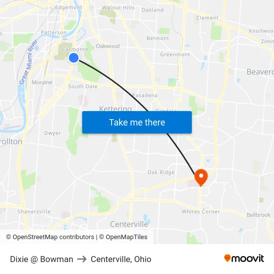 Dixie @ Bowman to Centerville, Ohio map