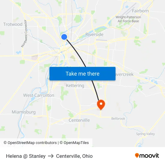 Helena @ Stanley to Centerville, Ohio map