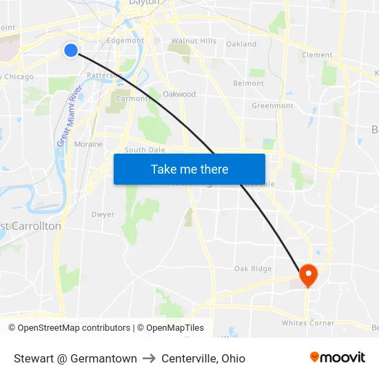 Stewart @ Germantown to Centerville, Ohio map