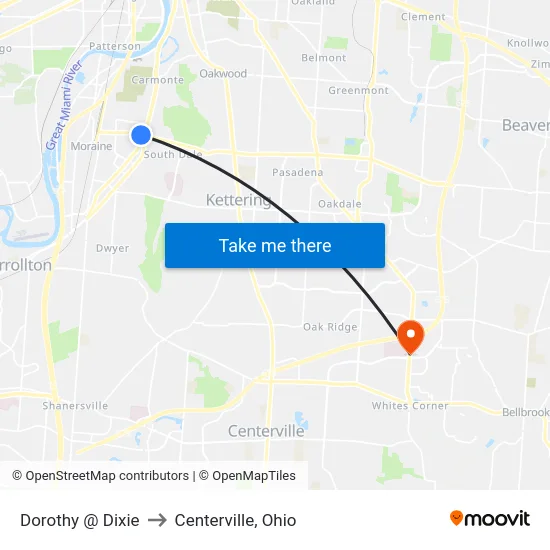 Dorothy @ Dixie to Centerville, Ohio map