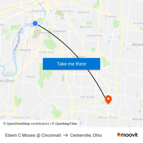 Edwin C Moses @ Cincinnati to Centerville, Ohio map