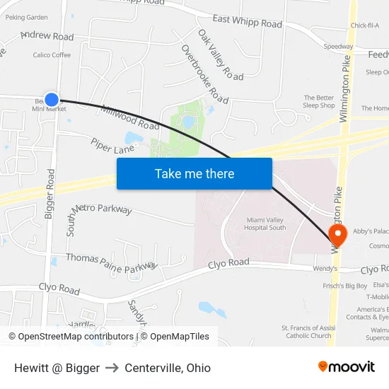Hewitt @ Bigger to Centerville, Ohio map