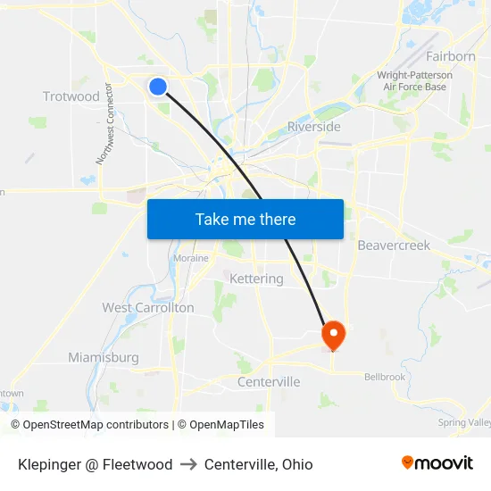 Klepinger @ Fleetwood to Centerville, Ohio map