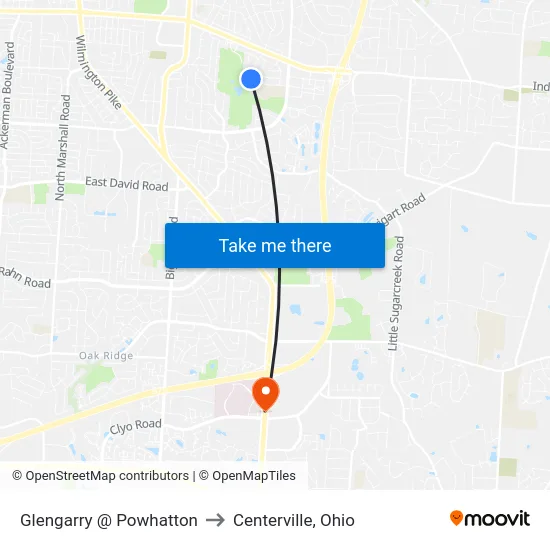 Glengarry @ Powhatton to Centerville, Ohio map