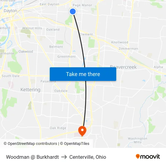 Woodman @ Burkhardt to Centerville, Ohio map