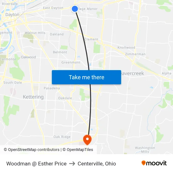 Woodman @ Esther Price to Centerville, Ohio map