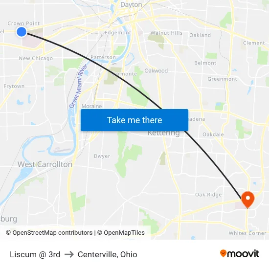 Liscum @ 3rd to Centerville, Ohio map