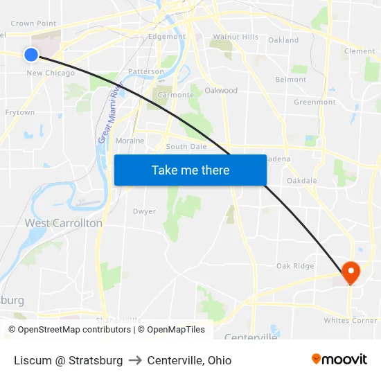 Liscum @ Stratsburg to Centerville, Ohio map