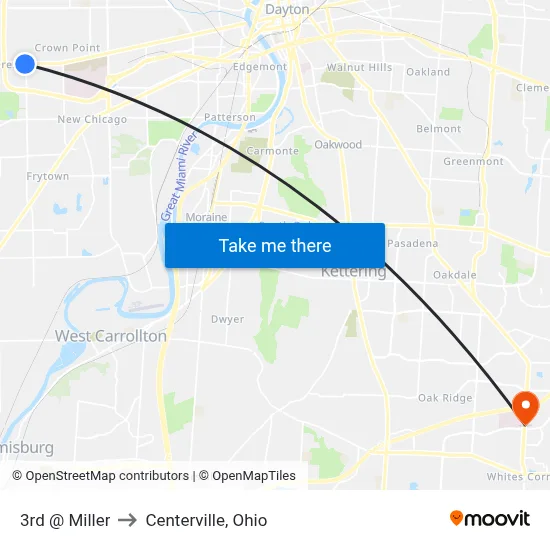 3rd @ Miller to Centerville, Ohio map