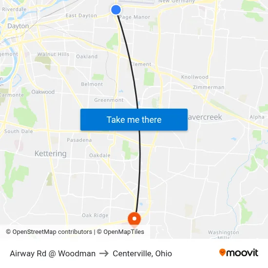 Airway Rd @ Woodman to Centerville, Ohio map