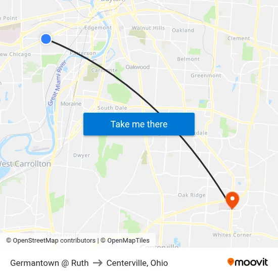 Germantown @ Ruth to Centerville, Ohio map
