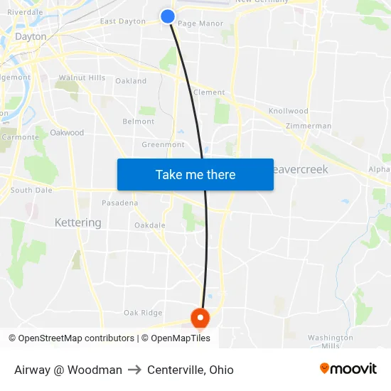 Airway @ Woodman to Centerville, Ohio map