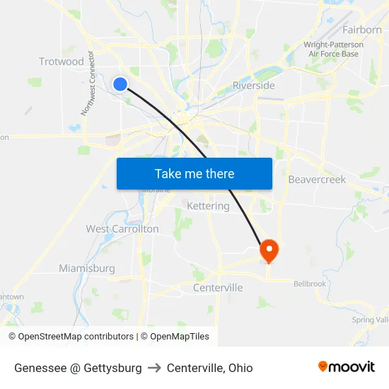 Genessee @ Gettysburg to Centerville, Ohio map