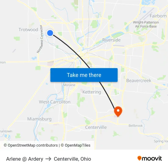 Arlene @ Ardery to Centerville, Ohio map