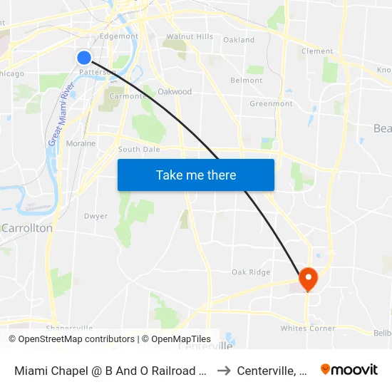 Miami Chapel @ B And O Railroad Tracks to Centerville, Ohio map