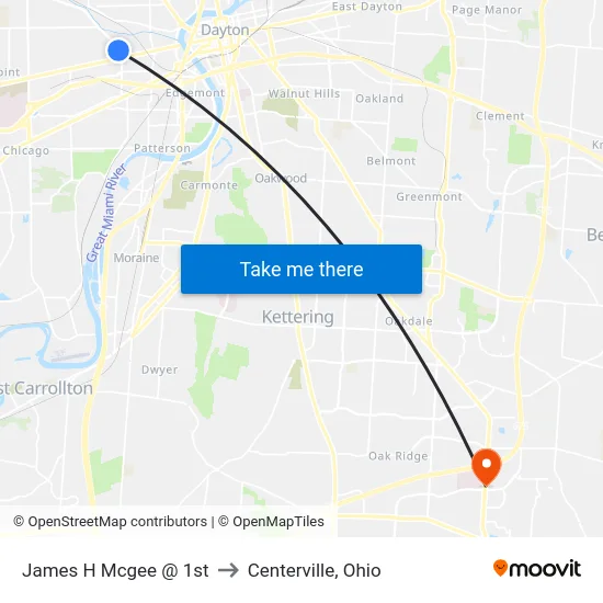 James H Mcgee @ 1st to Centerville, Ohio map