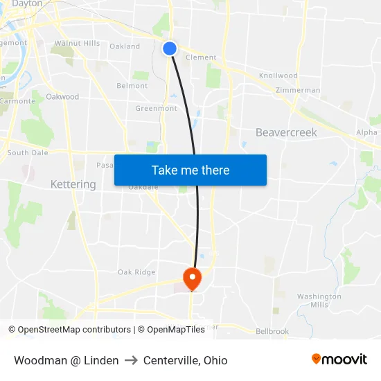 Woodman @ Linden to Centerville, Ohio map