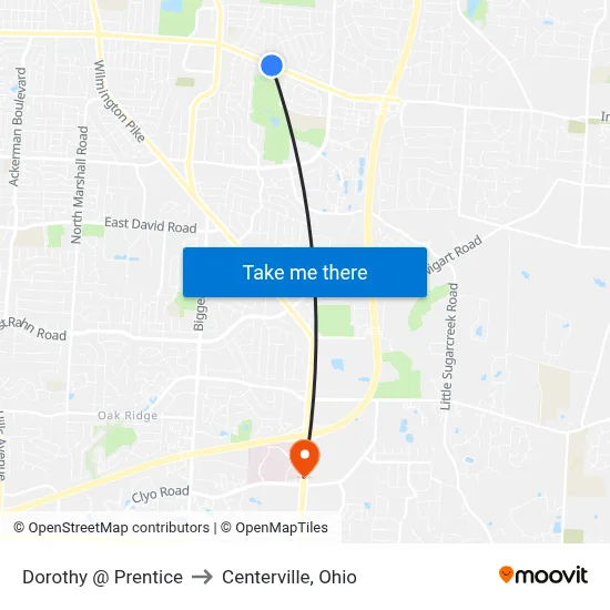Dorothy @ Prentice to Centerville, Ohio map