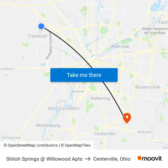 Shiloh Springs @ Willowood Apts to Centerville, Ohio map