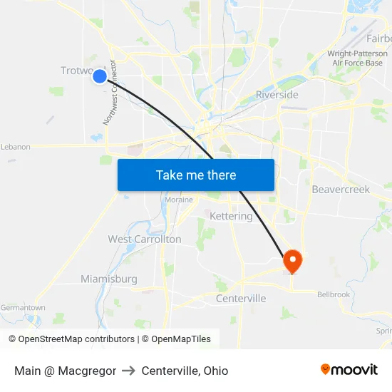 Main @ Macgregor to Centerville, Ohio map