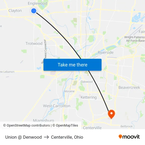 Union @ Denwood to Centerville, Ohio map