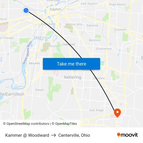 Kammer @ Woodward to Centerville, Ohio map