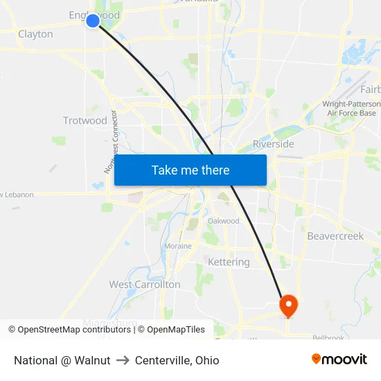 National @ Walnut to Centerville, Ohio map