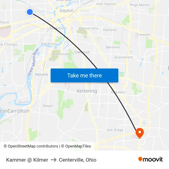 Kammer @ Kilmer to Centerville, Ohio map