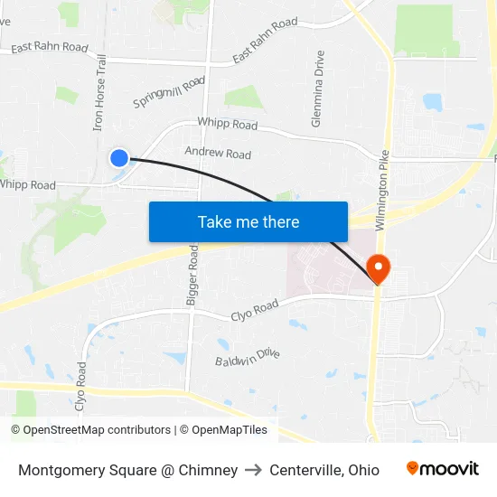 Montgomery Square @ Chimney to Centerville, Ohio map