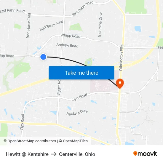 Hewitt @ Kentshire to Centerville, Ohio map