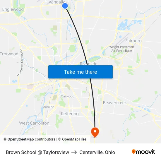 Brown School @ Taylorsview to Centerville, Ohio map