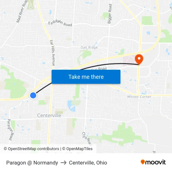 Paragon @ Normandy to Centerville, Ohio map