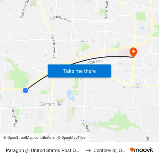 Paragon @ United States Post Office to Centerville, Ohio map